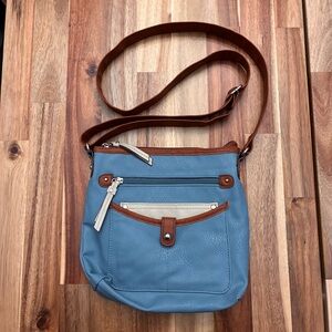 Rosetti Turquoise Blue and Brown Crossbody Bag Purse Faux Leather
